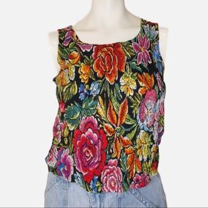 Rene Derby Vintage Floral Crop Extreme Stretch Top Large